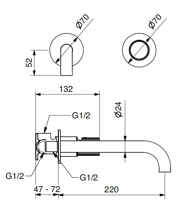 Technical Drawing for Bugnatese, Modern, Fal alatti mosdócsaptelep beépítő egységgel – Fürdő – 7246SC