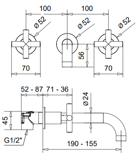 Technical Drawing for Bugnatese, Modern, Fal alatti mosdócsaptelep beépítő egységgel – Fürdő – 7365SC