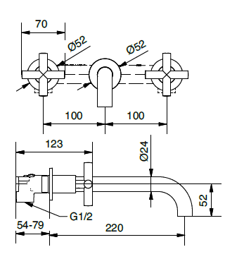 Technical Drawing for Bugnatese, Modern, Fal alatti mosdócsaptelep beépítő egységgel – Fürdő – 7369