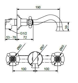 Technical Drawing for Bugnatese, Fal alatti mosdócsaptelep beépítő egységgel – Fürdő – 8365SC