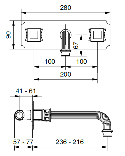 Technical Drawing for Bugnatese, Klasszikus, Fal alatti mosdócsaptelep beépítő egységgel – Fürdő – 8472K