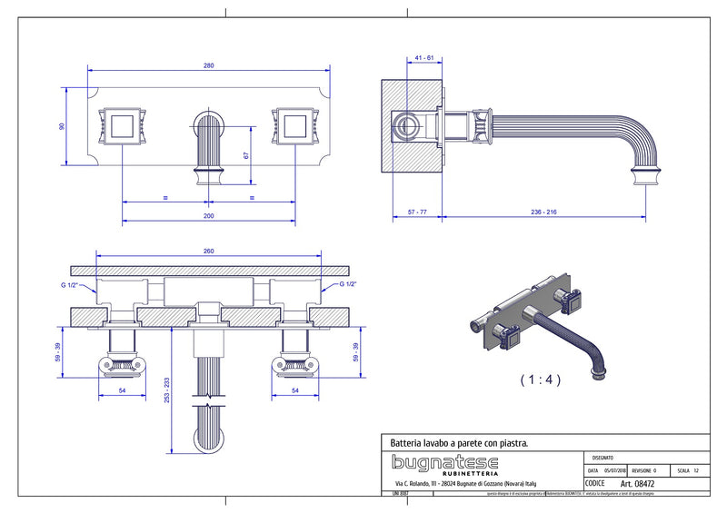 Technical Drawing for Bugnatese, Fal alatti mosdócsaptelep beépítő egységgel – Fürdő – 8472SC