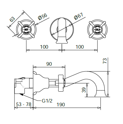 Technical Drawing for Bugnatese, Fal alatti mosdócsaptelep beépítő egységgel – Fürdő – 865SC