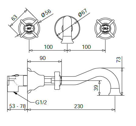 Technical Drawing for Bugnatese, Fal alatti mosdócsaptelep beépítő egységgel – Fürdő – 869SC