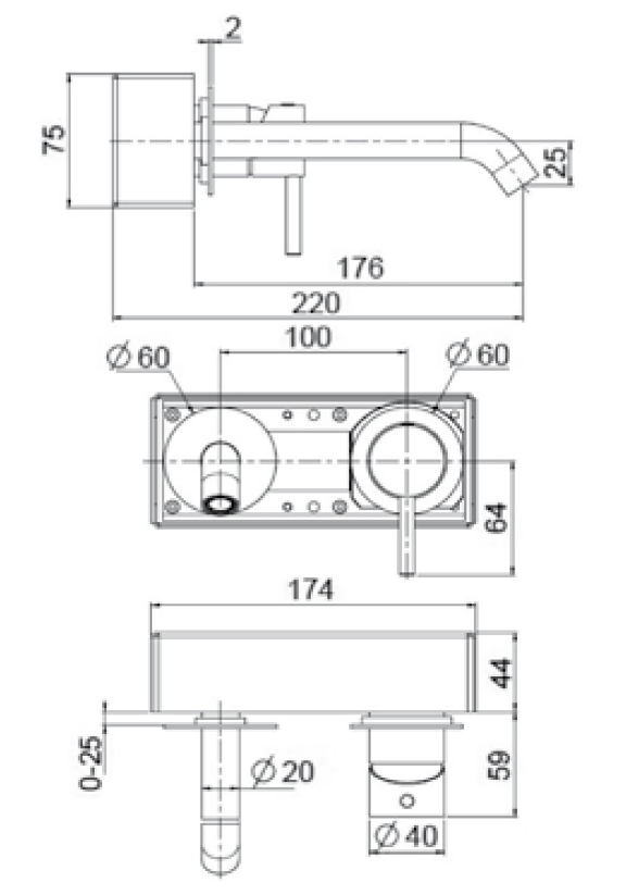 Technical Drawing for Bugnatese, Modern, Fal alatti mosdócsaptelep beépítő egységgel – Fürdő – 9051