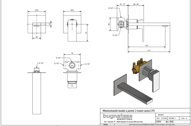 Technical Drawing for Bugnatese, Modern, Fal alatti mosdócsaptelep beépítő egységgel – Fürdő – 9145SC