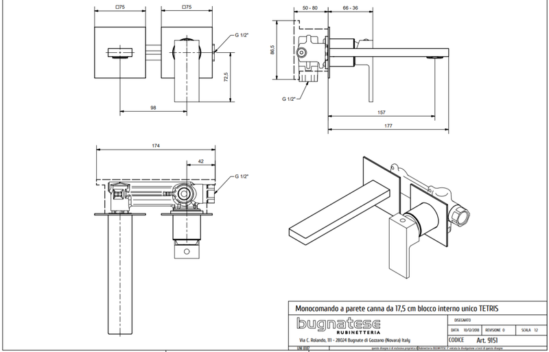 Technical Drawing for Bugnatese, Modern, Fal alatti mosdócsaptelep beépítő egységgel – Fürdő – 9151SC