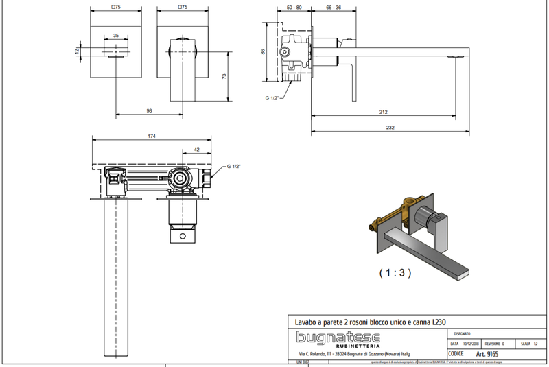 Technical Drawing for Bugnatese, Modern, Fal alatti mosdócsaptelep beépítő egységgel – Fürdő – 9165