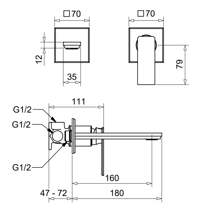 Technical Drawing for Bugnatese, Modern, Fal alatti mosdócsaptelep beépítő egységgel – Fürdő – 9445