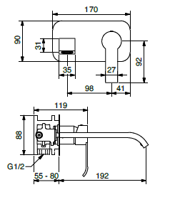 Technical Drawing for Bugnatese, Fal alatti mosdócsaptelep beépítő egységgel – Fürdő – 9643SC