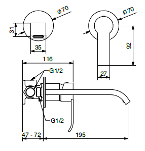 Technical Drawing for Bugnatese, Fal alatti mosdócsaptelep beépítő egységgel – Fürdő – 9645SC