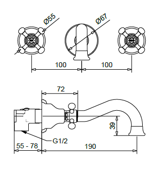 Technical Drawing for Bugnatese, Klasszikus, Fal alatti mosdócsaptelep beépítő egységgel – Fürdő – 965