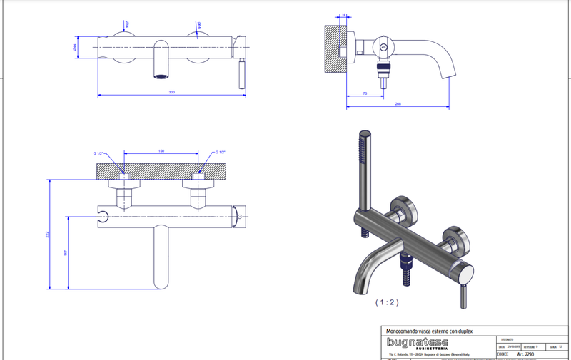 Technical Drawing for Bugnatese, Modern, Fali kádcsaptelep – Fürdő – 2290
