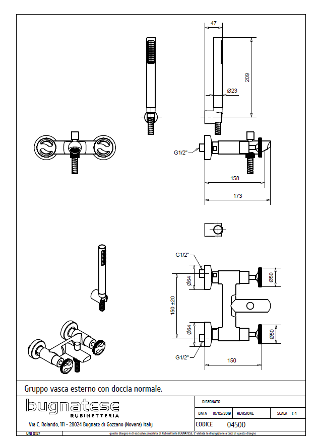 Technical Drawing for Bugnatese, Modern, Fali kádcsaptelep – Fürdő – 4500