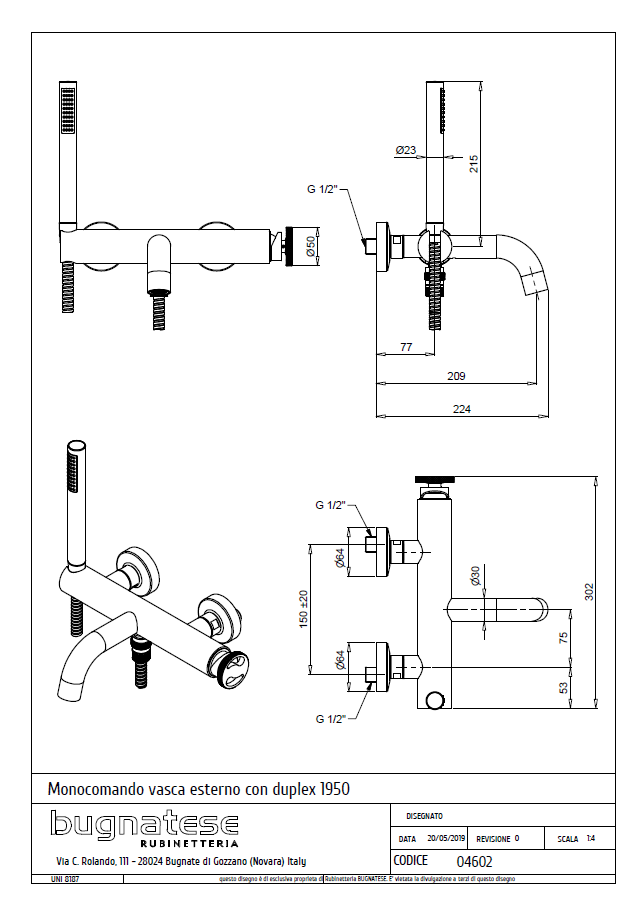Technical Drawing for Bugnatese, Modern, Fali kádcsaptelep – Fürdő – 4602
