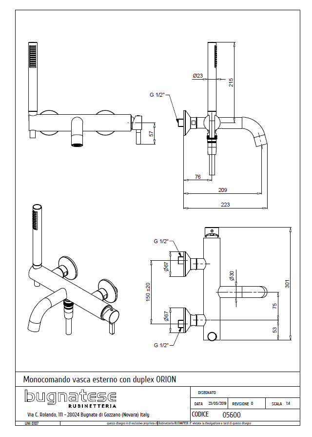 Technical Drawing for Bugnatese, Fali kádcsaptelep – Fürdő – 5602