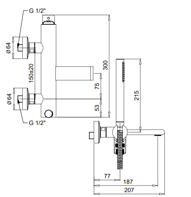 Technical Drawing for Bugnatese, Modern, Fali kádcsaptelep – Fürdő – 6602