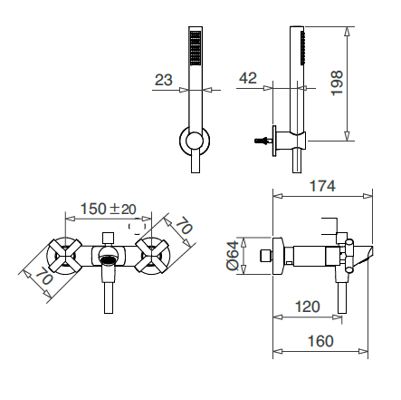 Technical Drawing for Bugnatese, Modern, Fali kádcsaptelep – Fürdő – 7300
