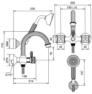 Technical Drawing for Bugnatese, Fali kádcsaptelep swarovski fogantyúval – Fürdő – 8402K